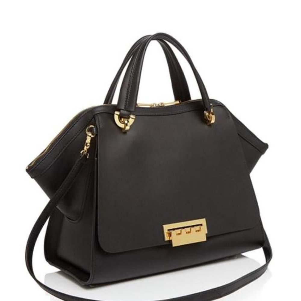 ZAC Zac Posen Eartha Iconic Jumbo Double Handle Black Leather Satchel